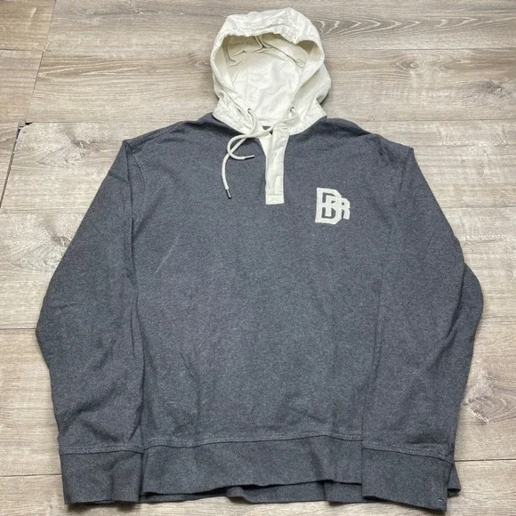 Banana Republic Rugby Hoodie Mens Large Tall Gray White Logo Pullover 441763-01