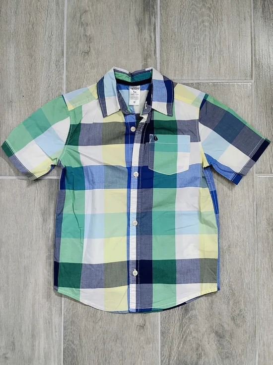 Carter's Green, Blue & Yellow Plaid Short-Sleeve Button-Down Shirt