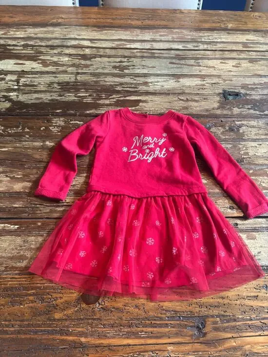 Carter's Red Christmas Dress Merry & Bright Snowflakes Size 4T