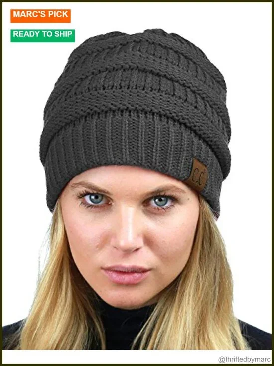 Unisex Chunky Cable Knit Beanie with Sherpa Fleece Lining