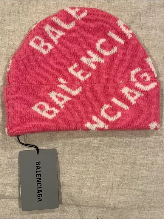 Balenciaga by Demna Wool All Over Knit Logo Beanie Hat