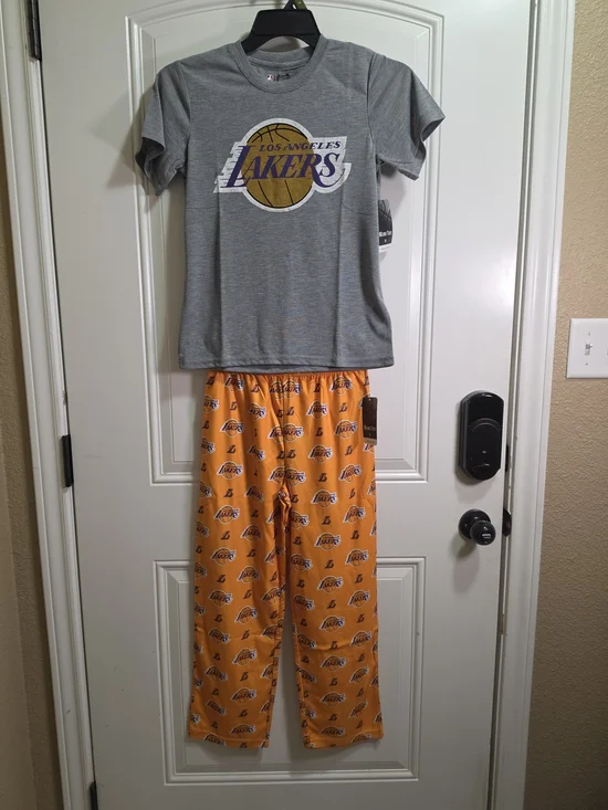 New LA Lakers Boys Pajama Set Size Large 10-12 Ultra Game NWT