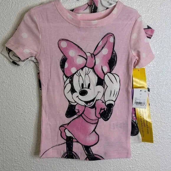 (2) Disney Junior Minnie Pink Shirts- PJs- 4T