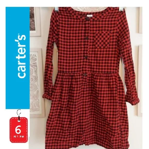 🎁 = 10/$25 - Carter's 6 / 6x red buffalo plaid dress