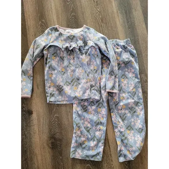 Carter's Girl 2 Piece Fleece Pajamas‎ size 8 Floral Blue #8