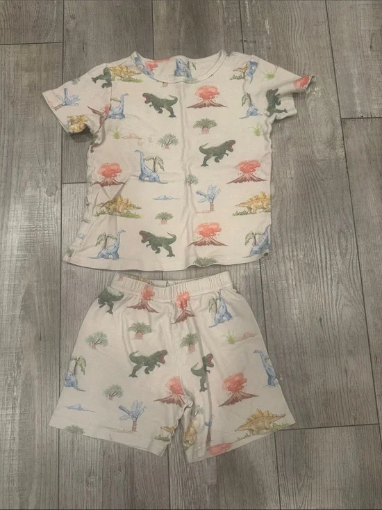 Cream Dinosaur Short Sleeve Pajama Set for Kids