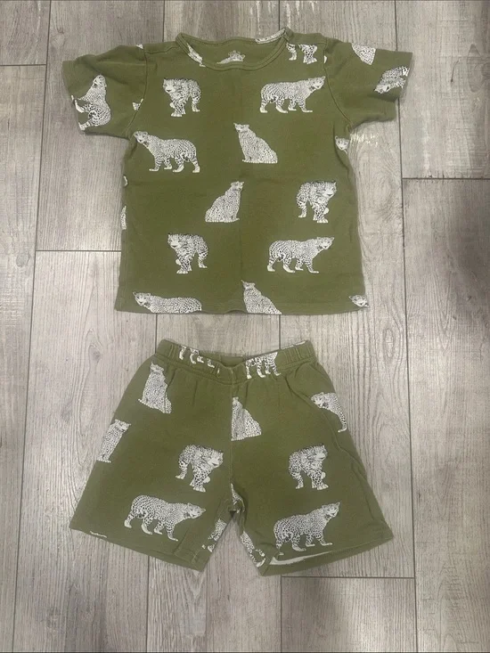 Kids Olive Green Animal Print Pajama Set