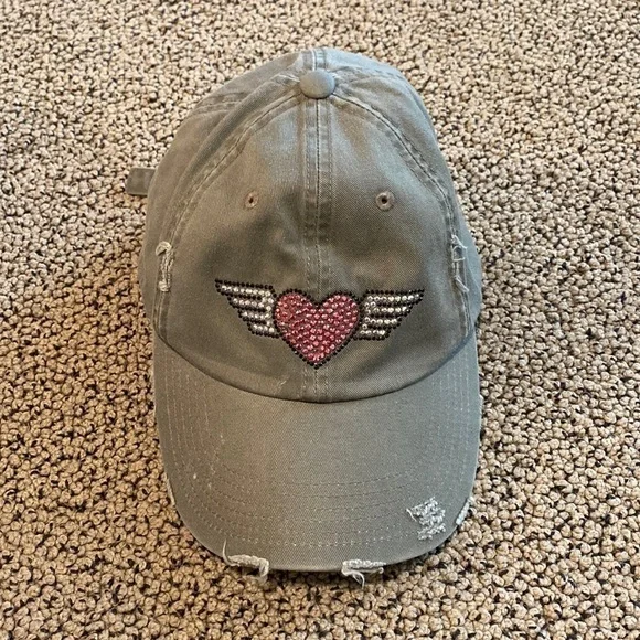 NWOT Truly Whimsical Rhinestone & Distressed Hat w/ Adjustable Back