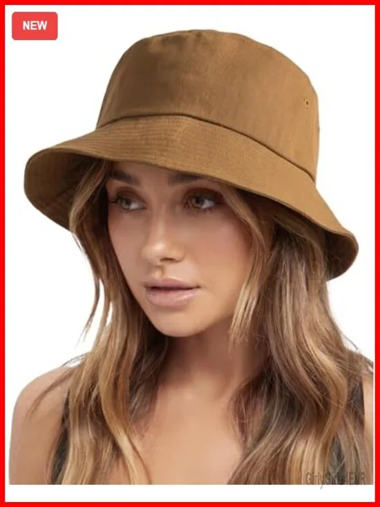 100% Washed Cotton Bucket Hat with Adjustable Chin Strap Packable Sun Hat for