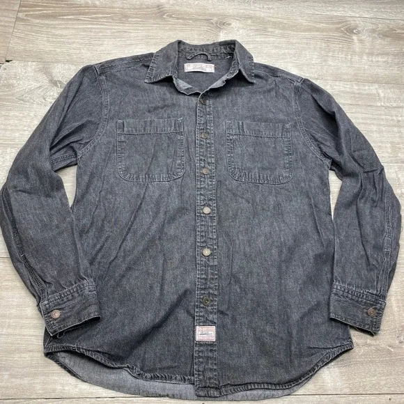 Levi Strauss Denim Shirt Mens M Black Long Sleeve Metal Button Up Workwear
