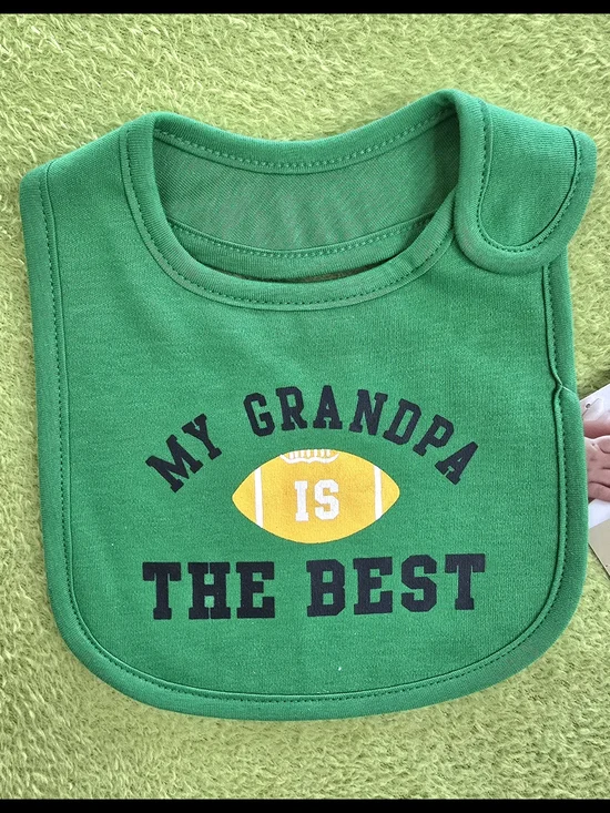 NWT  Carter's Green BIB +Yellow Football + NAVY text MY GRANDPA IS THE BEST (Q2)