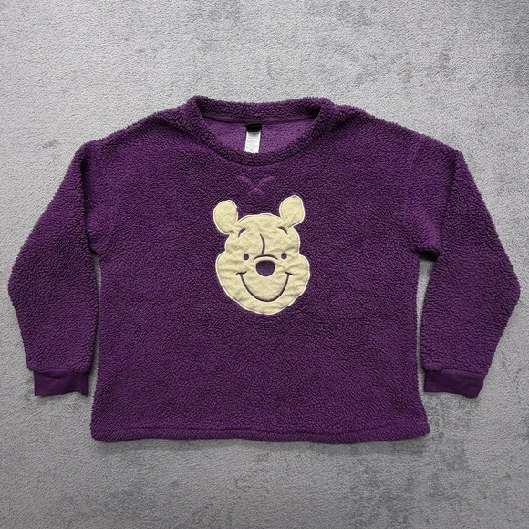 Disney Winnie The Pooh Sweater Girls‎ Large Purple Fuzzy Faux Fur Sleepwear