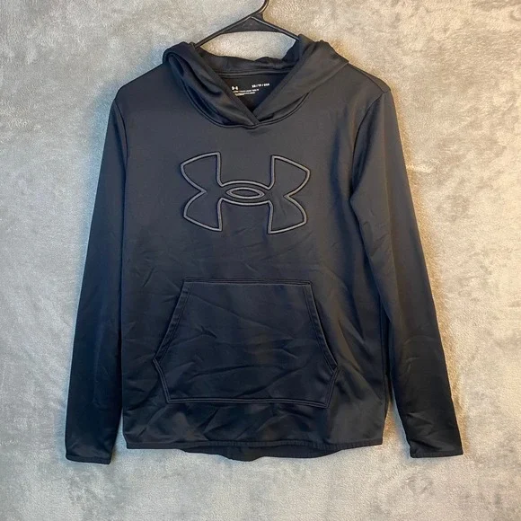 Under Armour Mens XS Black Hoodie Pullover Big Logo Loose Fit Kangaroo Pocket