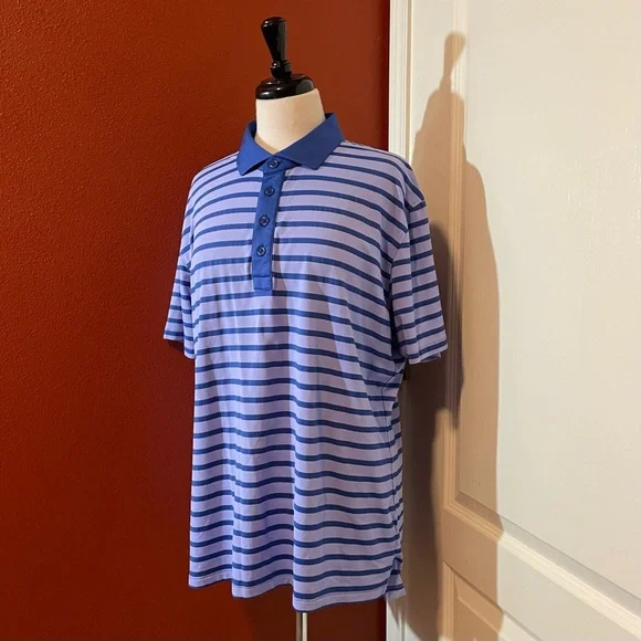 G/FORE Men’s Two Tone Blue Lightweight‎ Striped Performance Golf Polo