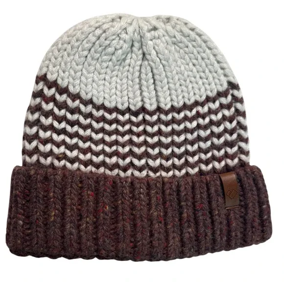 Obermeyer Beanie Merino Wool Alpaca Blend Knit Hat Brown Grey White One Size