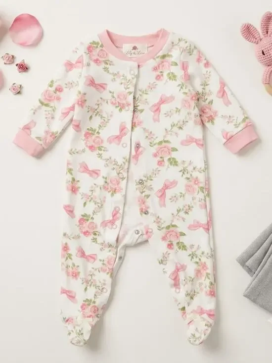 Mickey & Lottie Baby Girl Floral & Bow Footed Pajamas – Size 3-6 Months