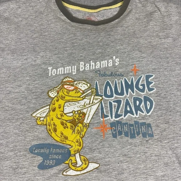 Tommy Bahama Shirt Mens L Gray Lounge Lizard Graphic Ringer Tee Tagless Jersey