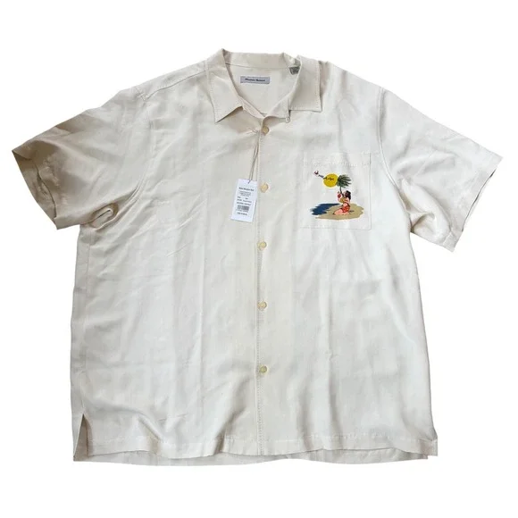 NWT Havana Breeze Aloha Hawaiian Shirt 100% Silk Cream Hula Girl Christmas XXL‎