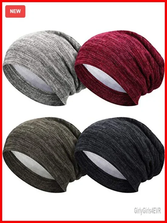 Satin Lined Slouchy Beanie Cap - Sleep Hair Cap for Women Men