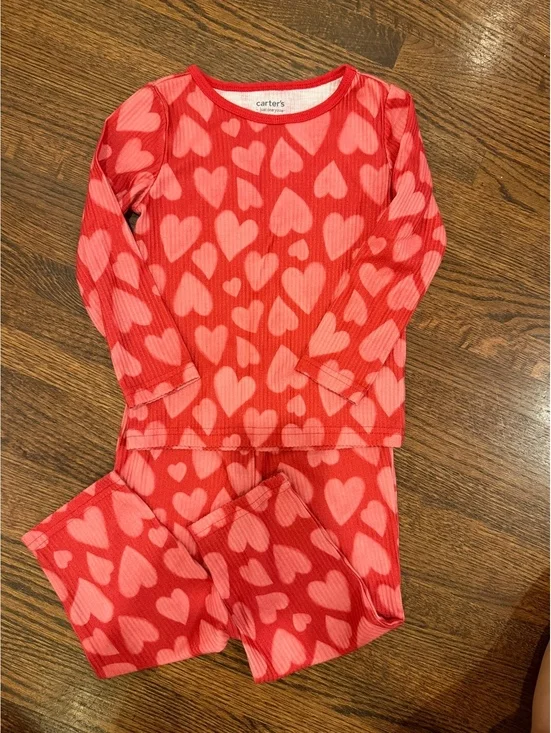 Carter’s Toddler 2T Red Pink Heart Pajama Set Valentine’s Long Sleeve PJs