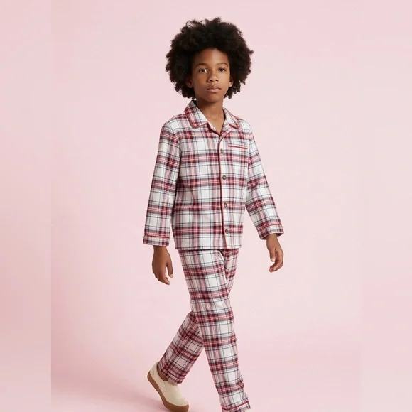NWT Janie & Jack Girls Classic Red Plaid Long Sleeve Pajama Set 100% Cotton - 4