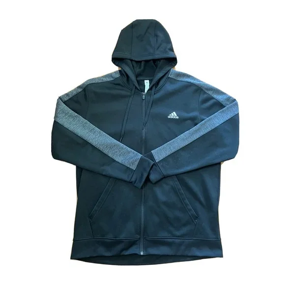 Adidas Hoodie Sweatshirt Men's XL Long Sleeve Climawarm Full Zip‎ Logo Black