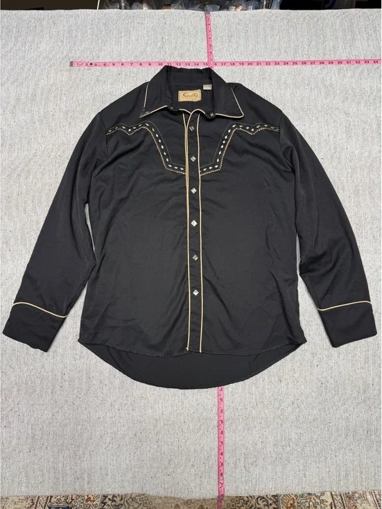 Scully Western Style Black Button-Up Shirt w Gold Piping M