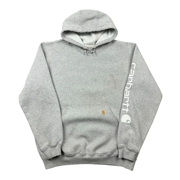 Carhartt Hoodie Men Medium Gray Sweatshirt‎ Original Fit Workwear Distressed