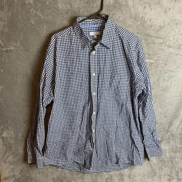 Old Navy Mens L Plaid Button-Down Shirt Blue 100% Cotton