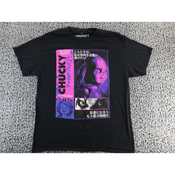 Chucky Doll Horror Movie Graphic T Shirt Black Ripple Junction Size Large‎