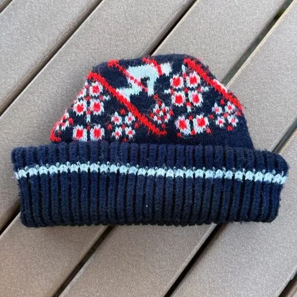 Vintage Ski Navy Red Knit Beanie