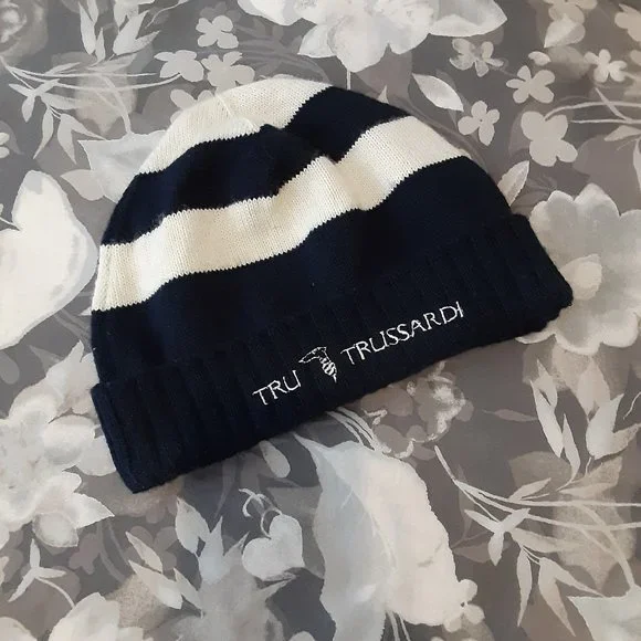 Trussardi Junior - blue and ivory striped wool knit hat - MADE IN ITALY