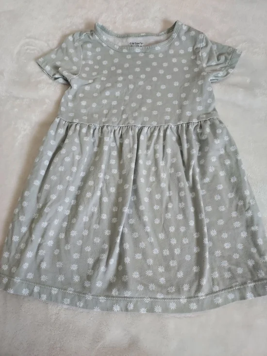 Carter's Light Sage Ditsy Daisy Cotton Dress 3T Cottagecore Spring Summer