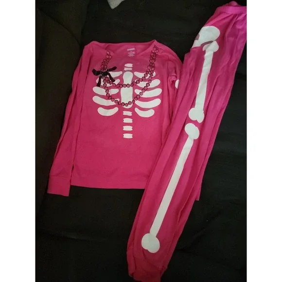 Gymboree pink skeleton pajamas size 10 Halloween