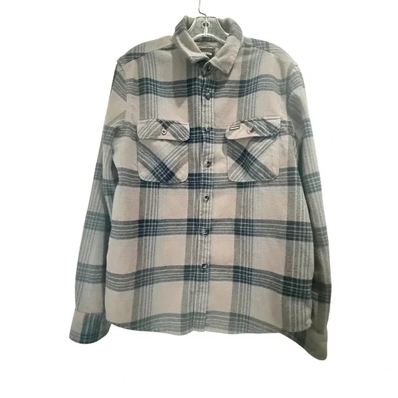 Brixton Flannel Shirt Men Medium Grey Blue Plaid Long Sleeve Button‎ Up