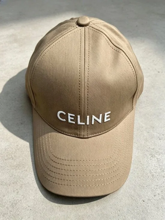 CELINE Embroidered Logo Brown Cotton Baseball Cap Adjustable