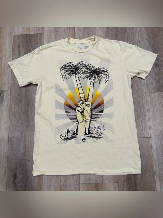 Rip Curl Shirt Short Sleeve Logo Beach Yellow Men’s Large