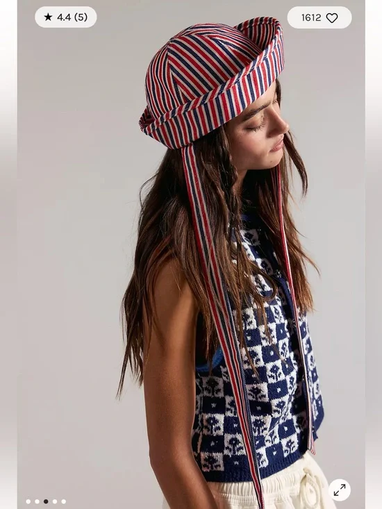 Free People Striped Sailor Bucket Hat Red Stripe NWT One Size tie strap bohemian
