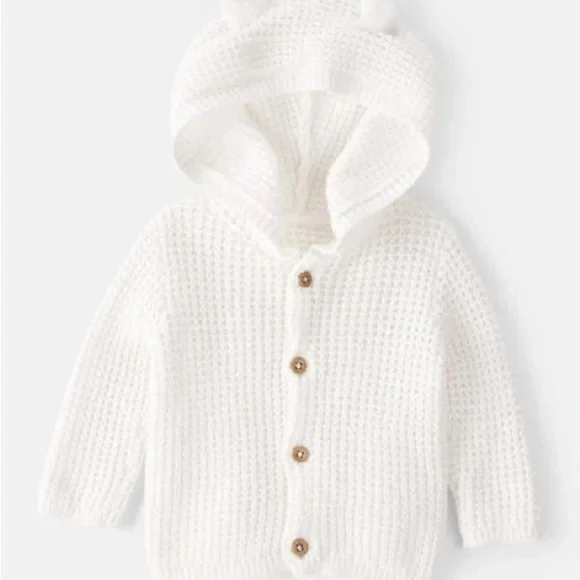 Carter's Hooded Animal Ears White Knit Hooded Baby Sweater