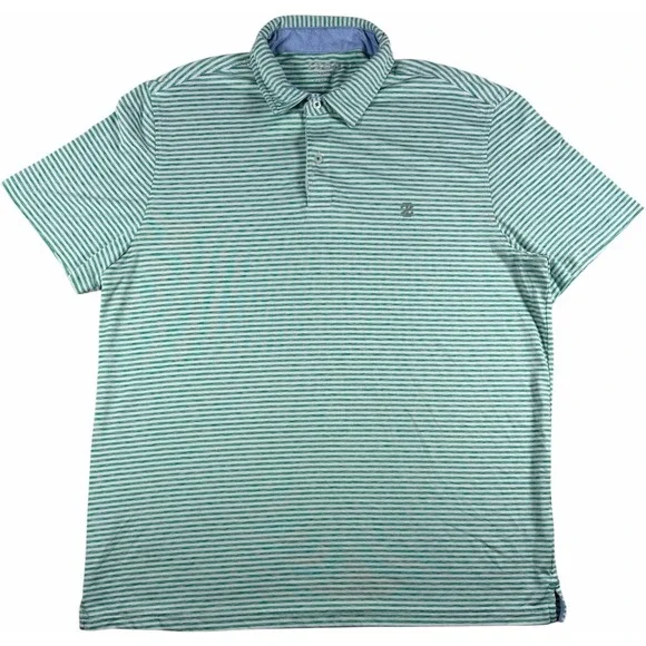IZOD Golf Polo Shirt Mens‎ Large Green White Striped Short Sleeve Performance