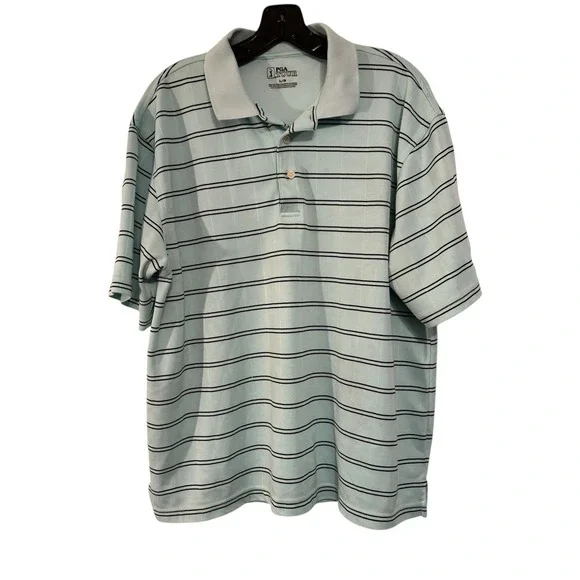 PGA Tour Mens Short Sleeve Polo Shirt‎ Gray Large  Striped
