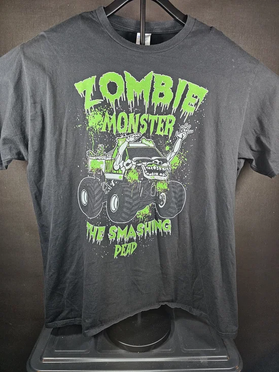 Port and Company Black T-Shirt with Neon Green Zombie Monster Graphic