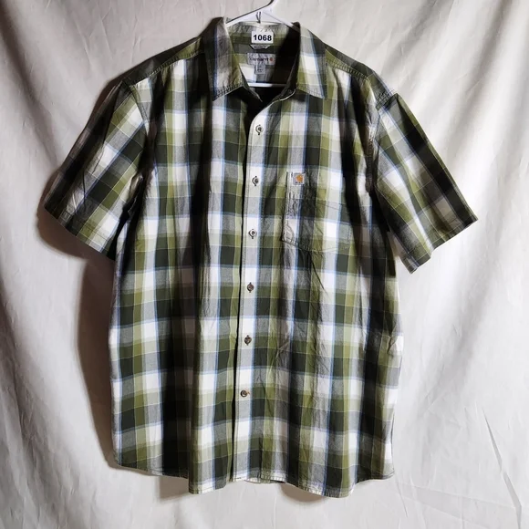 Carhartt Men's XL Green Plaid Short Sleeve Shirt Relaxed Fit