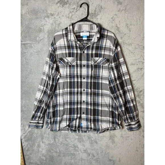 Columbia Mens XL Plaid Button-Up Shirt Grey Long Sleeve