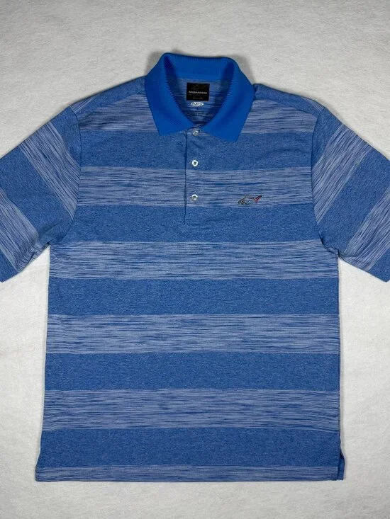 Greg Norman For Tasso Elba Men's Blue Stripped Golf Polo Size Small