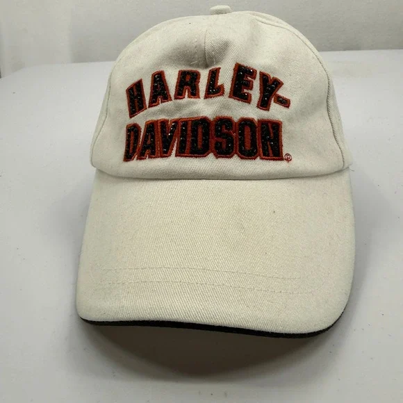 Harley-Davidson Hat Women OS White Sequin Embroidered Adjustable‎ Baseball Cap