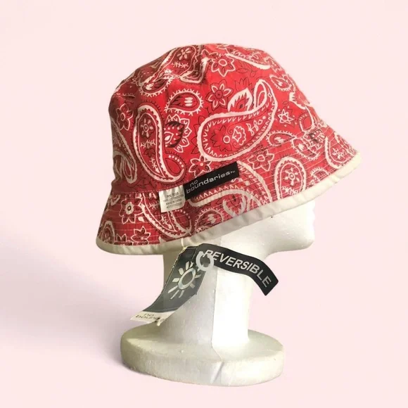 RARE 2000s Y2K Paisley Red Bandana Bucket Hat Summer 90s Hip Hop Grunge Skater
