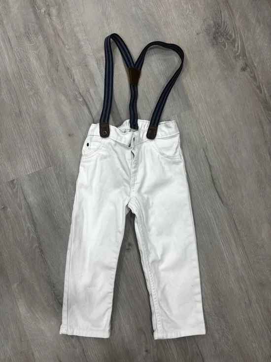 Carters Toddler Boy White Kids Pants with Navy Striped Suspenders 24M