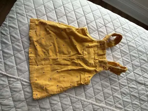 Carter's Yellow Corduroy Heart Print Pinafore Jumper Dress, Size 18m