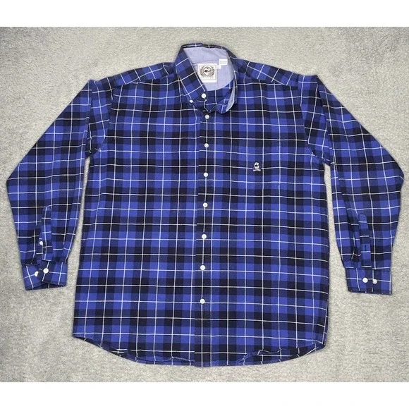 Cinch Button Up Shirt Men Large Blue Plaid 100% Cotton Western‎ Outdoor Classic